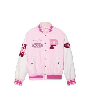 Brand New PINK x LoveShackFancy Reissued Boyfriend Varsity Jacket Size L HTF